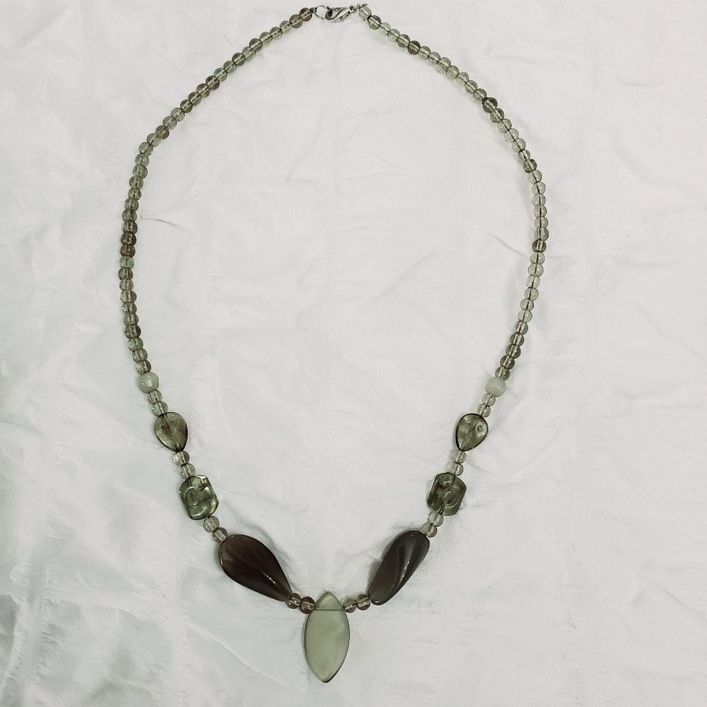 Smoky Green Beaded Statement Necklace 18"